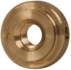 Gibraltar - 3/8-16" UNC Thread, Uncoated, Brass Round Knurled Check Nut - 3/8" Overall Height, 1" Head Diam, 3/4" Diam x 3/32" Base Height - Caliber Tooling