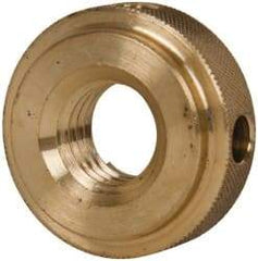 Gibraltar - 5/8-11" UNC Thread, Uncoated, Brass Round Knurled Check Nut - 1/2" Overall Height, 1-3/8" Diam x 3/8" Head Height, 1-1/8" Diam x 1/8" Base Height - Caliber Tooling