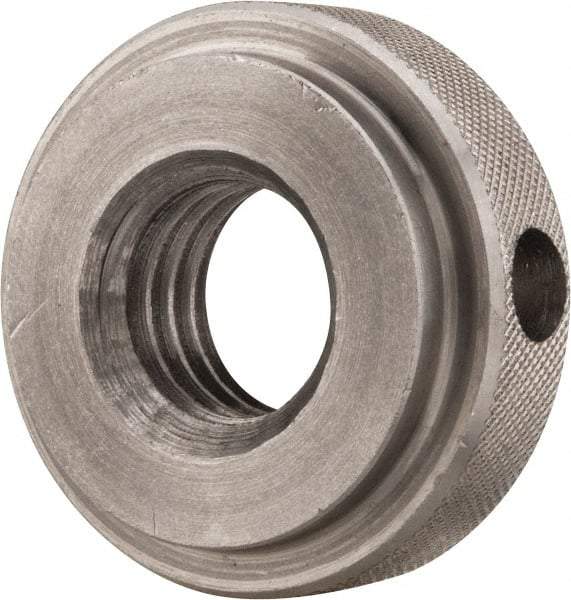 Gibraltar - 5/8-11" UNC Thread, Uncoated, Stainless Steel Round Knurled Check Nut - 1/2" Overall Height, 1-3/8" Diam x 3/8" Head Height, 1-1/8" Diam x 1/8" Base Height - Caliber Tooling