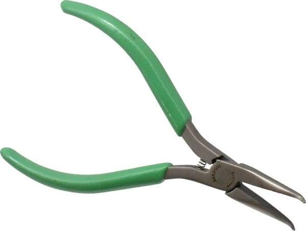 Xcelite - 5" OAL, 1-15/64" Jaw Length x 27/64" Jaw Width, Long Nose Pliers - Serrated, Curved Jaw, Curved Head, ESD Cushion Handles, with Spring - Caliber Tooling