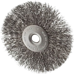 Made in USA - 3-1/2" OD, 1/4" Shank Diam, Crimped Steel Wheel Brush - 1/4" Face Width, 0.014" Filament Diam, 4,500 RPM - Caliber Tooling