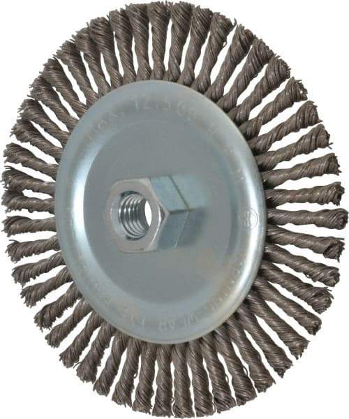 Anderson - 6" OD, 5/8-11 Arbor Hole, Knotted Steel Wheel Brush - 3/16" Face Width, 1-1/8" Trim Length, 0.02" Filament Diam, 12,500 RPM - Caliber Tooling