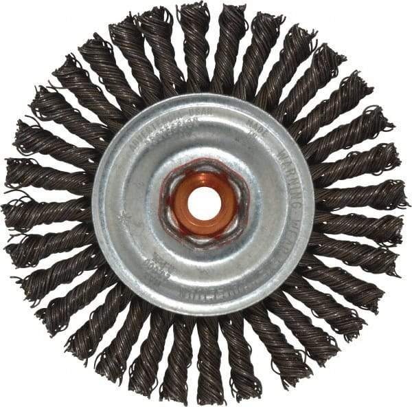 Anderson - 4" OD, M10x1.50 Arbor Hole, Knotted Steel Wheel Brush - 1/4" Face Width, 7/8" Trim Length, 0.02" Filament Diam, 20,000 RPM - Caliber Tooling