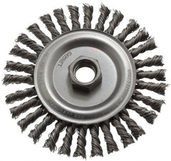 Anderson - 4-1/2" OD, 5/8-11 Arbor Hole, Knotted Steel Wheel Brush - 1/4" Face Width, 13/16" Trim Length, 0.02" Filament Diam, 12,500 RPM - Caliber Tooling