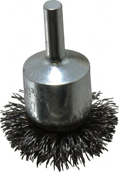 Anderson - 1-1/2" Brush Diam, Crimped, Flared End Brush - 1/4" Diam Shank, 20,000 Max RPM - Caliber Tooling