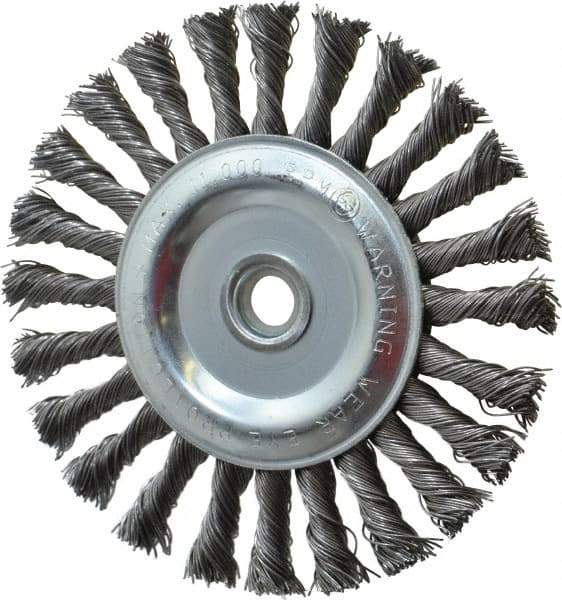 Anderson - 6" OD, 5/8" Arbor Hole, Knotted Steel Wheel Brush - 1/2" Face Width, 1-7/16" Trim Length, 0.025" Filament Diam, 9,000 RPM - Caliber Tooling