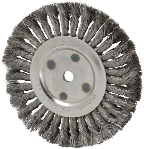 Anderson - 8" OD, 5/8" Arbor Hole, Knotted Steel Wheel Brush - 5/8" Face Width, 1-3/4" Trim Length, 0.0118" Filament Diam, 6,000 RPM - Caliber Tooling