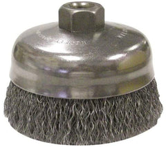 Anderson - 5" Diam, 5/8-11 Threaded Arbor, Steel Fill Cup Brush - 0.014 Wire Diam, 1-1/4" Trim Length, 9,000 Max RPM - Caliber Tooling