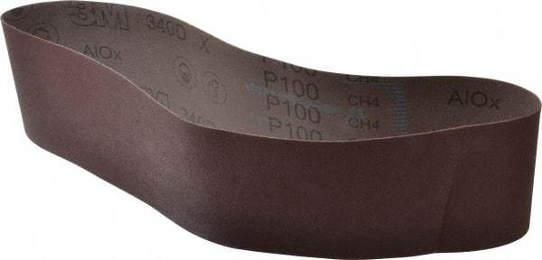 3M - 4" Wide x 36" OAL, 100 Grit, Aluminum Oxide Abrasive Belt - Aluminum Oxide, Fine, Coated, X Weighted Cloth Backing, Series 340D - Caliber Tooling