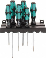 Wera - 6 Piece Slotted & Phillips Screwdriver Set - Round Shank, Ergonomic Handle, Bit Sizes: Philips #1 & #2 - Caliber Tooling