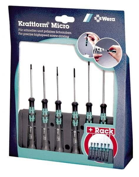 Wera - 6 Piece Phillips & Slotted Screwdriver Set - Round Shank, Ergonomic Handle, Bit Sizes: Philips #0 & #1 - Caliber Tooling