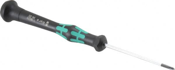 Wera - #00, 6-1/8" OAL, Electronic/Electrostatic Phillips Screwdriver - 2-3/8" Blade Length, Round Shank, Ergonomic Handle - Caliber Tooling