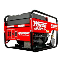 Winco Inc - 3-1/2 hr Full Load Time, 9 kW, Electric/Pull Start, Gasoline, Liquid Propane (LP) & Natural Gas Portable Power Generator - 7 Gal Tank, 32-3/4" Long x 22-1/2" Wide x 22" Deep, 480 cc Engine - Caliber Tooling