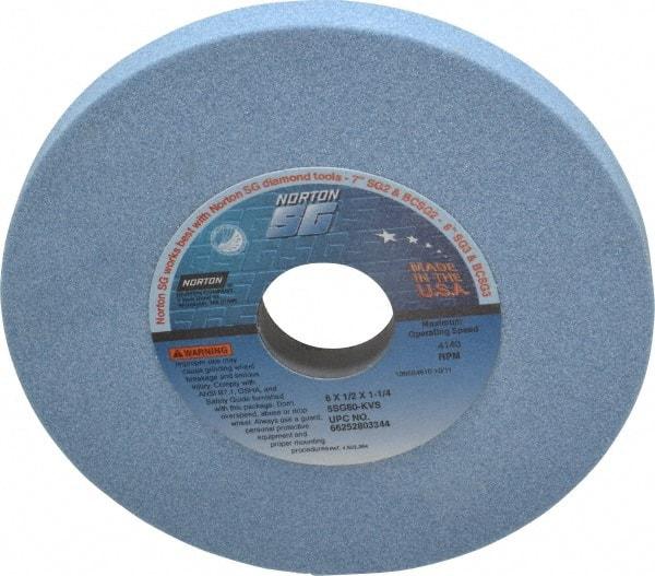 Norton - 6" Diam x 1-1/4" Hole x 1/2" Thick, K Hardness, 60 Grit Surface Grinding Wheel - Ceramic, Type 1, Medium Grade, 4,140 Max RPM, Vitrified Bond, No Recess - Caliber Tooling