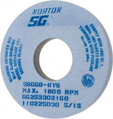 Norton - 14" Diam x 5" Hole x 1-1/2" Thick, K Hardness, 60 Grit Surface Grinding Wheel - Ceramic, Type 1, Medium Grade, 1,800 Max RPM, Vitrified Bond, No Recess - Caliber Tooling