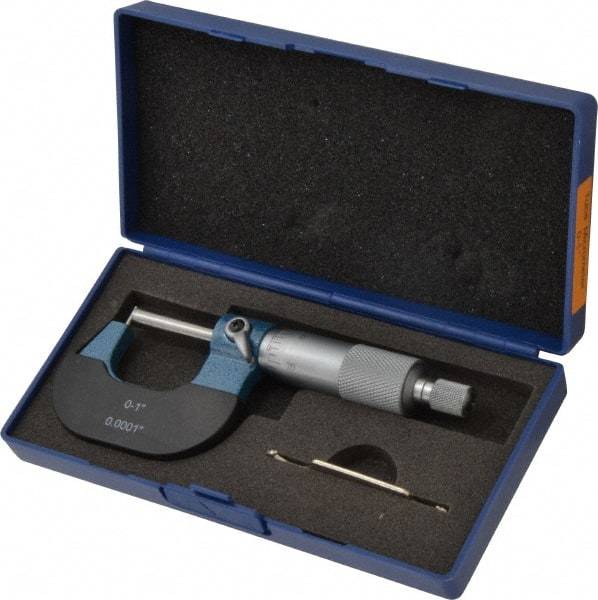 Value Collection - 1 Inch Measurement Range, 0.0001 Inch Graduation, Barrel Anvil, Ratchet Stop Thimble, Mechanical Tube Micrometer - Accurate Up to 0.0001 Inch, Accurate Up to 0.0001 Inch, Enamel Finish, Carbide - Caliber Tooling