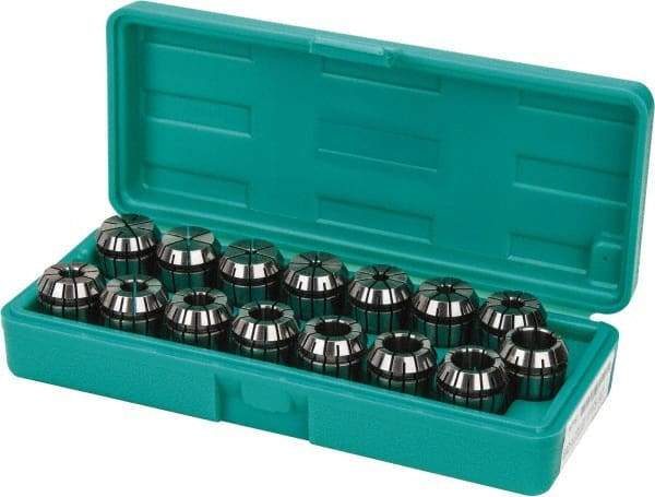 Accupro - 15 Piece, 0.039" to 0.629" Capacity, ER Collet Set - 0.01mm TIR, Series ER25 - Exact Industrial Supply