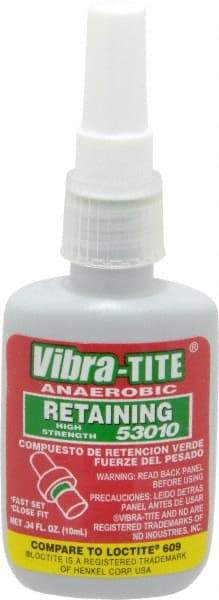 Vibra-Tite - 10 mL Bottle, Green, High Strength Liquid Retaining Compound - Series 530, 24 hr Full Cure Time, Hand Tool Removal - Caliber Tooling