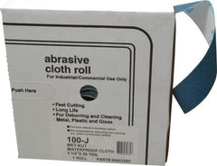 Value Collection - 1-1/2" x 50 Yd 100 Grit Aluminum Oxide Cloth Roll - Fine Grade, J Weighted Backing - Caliber Tooling