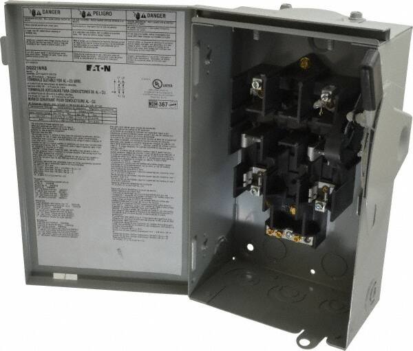 Eaton Cutler-Hammer - 30 Amp, 240 VAC, 2 Pole Fused Safety Switch - NEMA 3R, 3 Phase, 1-1/2 to 3 hp at 240 VAC (Single Phase), 3 to 7-1/2 hp at 240 VAC (Triple Phase), DPST Contact Form - Caliber Tooling