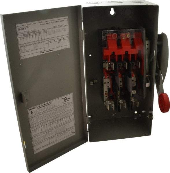 Eaton Cutler-Hammer - 60 Amp, 250 VDC, 480-600 VAC, 3 Pole Fused Safety Switch - NEMA 1, 1 Phase, 20 hp at 480 VAC, 25 hp at 600 VAC (Single Phase), 30 hp at 480 VAC, 50 hp at 600 VAC (Triple Phase), 3PST Contact Form - Caliber Tooling