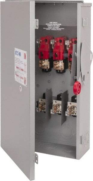 Eaton Cutler-Hammer - 200 Amp, 250 VDC, 480-600 VAC, 3 Pole Fused Safety Switch - NEMA 3R, 3 Phase, 50 hp at 480/600 VAC (Single Phase), 125 hp at 480 VAC, 150 hp at 600 VAC (Triple Phase), 3PST Contact Form - Caliber Tooling