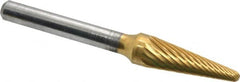 Atrax - 3/8" Cut Diam, 1/4" Shank Diam, Taper Head Single Cut Burr - Carbide, Radius End, 1-1/16" LOC, 2-3/4" OAL - Caliber Tooling