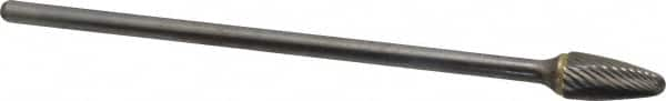 Atrax - 1/2" Cut Diam, 1/4" Shank Diam, Tree Head Single Cut Burr - Carbide, Radius End, 1" LOC, 7" OAL - Caliber Tooling