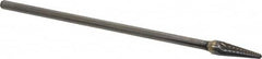 Atrax - 3/8" Cut Diam, 1/4" Shank Diam, Taper Head Single Cut Burr - Carbide, Radius End, 1-1/16" LOC, 7-1/16" OAL - Caliber Tooling