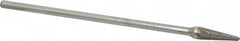 Atrax - 3/8" Cut Diam, 1/4" Shank Diam, Taper Head Double Cut Burr - Carbide, Radius End, 1-1/16" LOC, 7-1/16" OAL - Caliber Tooling