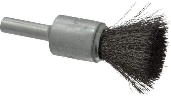 Weiler - 1/2" Brush Diam, Crimped, End Brush - 1/4" Diam Steel Shank, 25,000 Max RPM - Caliber Tooling