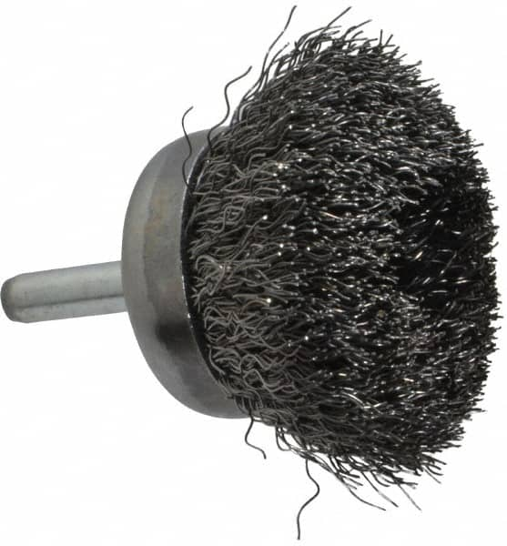 Weiler - 1-3/4" Diam, 1/4" Shank Diam, Steel Fill Cup Brush - 0.0118 Wire Diam, 3/4" Trim Length, 13,000 Max RPM - Caliber Tooling