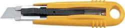 Olfa - Retractable Utility Knife - 2-7/8" Blade, Yellow Plastic/Stainless Steel Handle, 1 Blade Included - Caliber Tooling