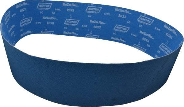 Norton - 6" Wide x 60" OAL, 60 Grit, Zirconia Alumina Abrasive Belt - Zirconia Alumina, Medium, Coated, X Weighted Cloth Backing, Series R823 - Caliber Tooling