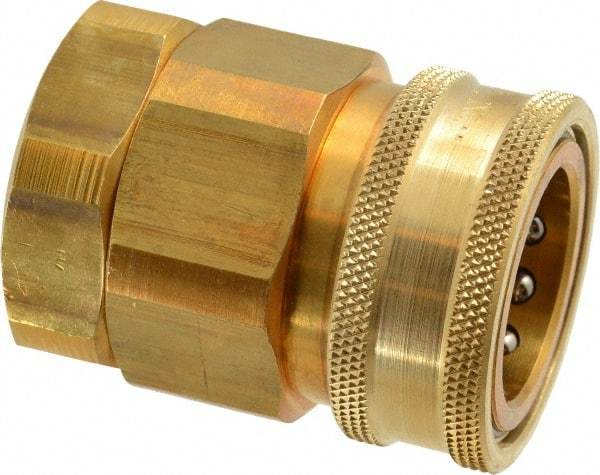 Parker - 1 Thread Brass Hydraulic Hose Valved Coupler - 1,750 psi, 80 GPM - Caliber Tooling