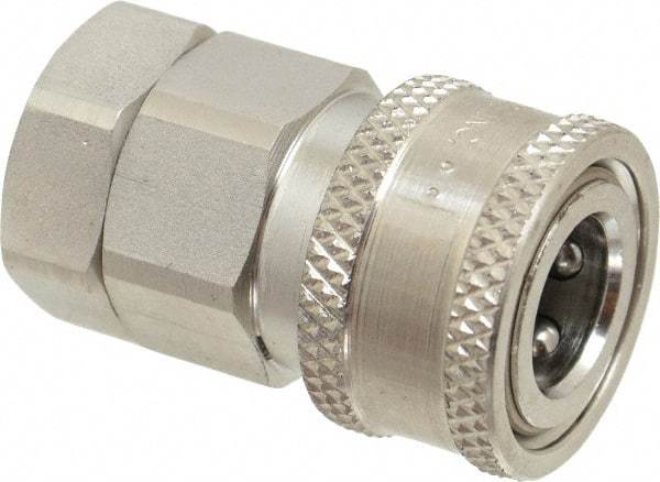 Parker - 3/8 Thread Stainless Steel Hydraulic Hose Valved Coupler - 4,000 psi, 12 GPM - Caliber Tooling