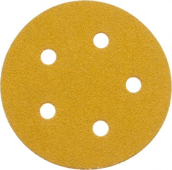 Made in USA - 5" Diam, 60 Grit, Aluminum Oxide Hook & Loop Disc - Medium Grade, Coated, E Weight Paper Backing, - Caliber Tooling