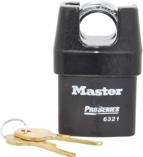 Master Lock - 3/4" Shackle Clearance, Keyed Alike Padlock - 5/16" Shackle Width, 5/16" Shackle Diam, Laminated Steel - Caliber Tooling