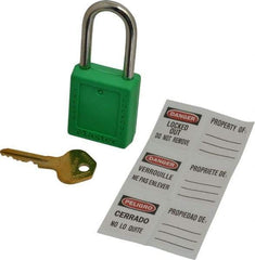 Master Lock - Keyed Alike Conductive Lockout Padlock - 1-1/2" Shackle Clearance, 1/4" Shackle Diam, 1-3/4" Body Height x 1-1/2" Body Width, Green, 6 Pins - Caliber Tooling