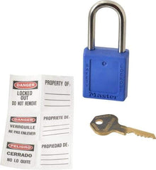 Master Lock - Keyed Alike Conductive Lockout Padlock - 1-1/2" Shackle Clearance, 1/4" Shackle Diam, 1-3/4" Body Height x 1-1/2" Body Width, Blue, 6 Pins - Caliber Tooling