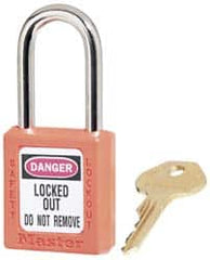 Master Lock - Keyed Alike Conductive Lockout Padlock - 1-1/2" Shackle Clearance, 1/4" Shackle Diam, 1-3/4" Body Height x 1-1/2" Body Width, Orange, 6 Pins - Caliber Tooling