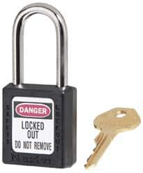 Master Lock - Keyed Alike Conductive Lockout Padlock - 1-1/2" Shackle Clearance, 1/4" Shackle Diam, 1-3/4" Body Height x 1-1/2" Body Width, Black, 6 Pins - Caliber Tooling