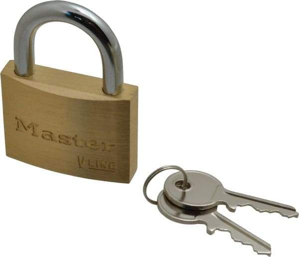 Master Lock - 15/16" Shackle Clearance, Keyed Alike Padlock - 9/32" Shackle Diam, Brass - Caliber Tooling