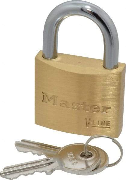 Master Lock - 13/16" Shackle Clearance, Keyed Alike Padlock - 1/4" Shackle Diam, Brass - Caliber Tooling