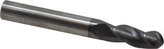 Accupro - 5/16" Diam, 13/16" LOC, 3 Flute Solid Carbide Ball End Mill - AlTiN Finish, Single End, 2-1/2" OAL, 5/16" Shank Diam, Spiral Flute - Caliber Tooling