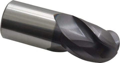 Accupro - 1" Diam, 1-1/4" LOC, 3 Flute Solid Carbide Ball End Mill - AlTiN Finish, Single End, 3" OAL, 1" Shank Diam, Spiral Flute - Caliber Tooling