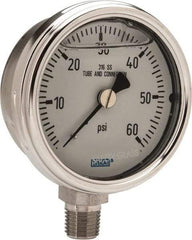 Wika - 2-1/2" Dial, 1/4 Thread, 0-60 Scale Range, Pressure Gauge - Lower Connection Mount, Accurate to 2-1-2% of Scale - Caliber Tooling