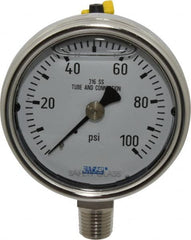 Wika - 2-1/2" Dial, 1/4 Thread, 0-100 Scale Range, Pressure Gauge - Lower Connection Mount, Accurate to 2-1-2% of Scale - Caliber Tooling