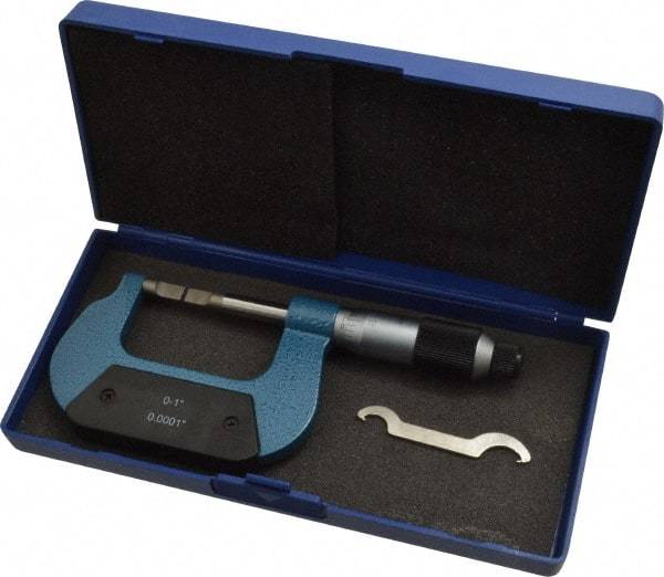 Value Collection - 0" to 1" Mechanical Enamel Coated Blade Micrometer - 0.0001" Graduation, 0.0276" Blade Thickness, Ratchet-Friction Thimble - Caliber Tooling