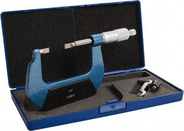 Value Collection - 1" to 2" Mechanical Enamel Coated Blade Micrometer - 0.0001" Graduation, 0.0276" Blade Thickness, Ratchet-Friction Thimble - Caliber Tooling